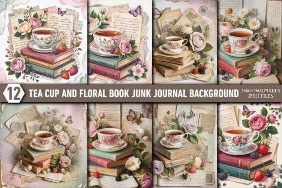 Download Tea Cup Floral Book Junk Journal Page - Premium Resources