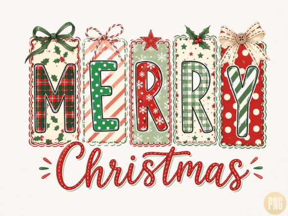 Download Merry Christmas Patchwork Letters PNG | - Merry Collection