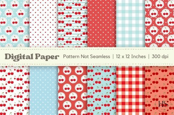 Download Vintage Red Cherries Digital Paper Pack - Red cherries Collection