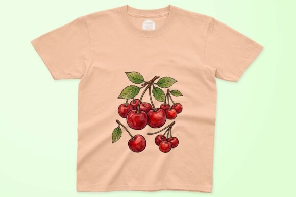 Download Red Cherries with Green Leaves Isolated - Premium Bundle
