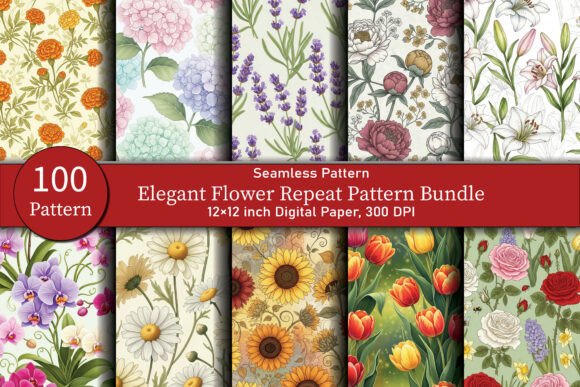 Download Elegant Flower Repeat Pattern Bundle - Elegant flower repeat pattern Collection