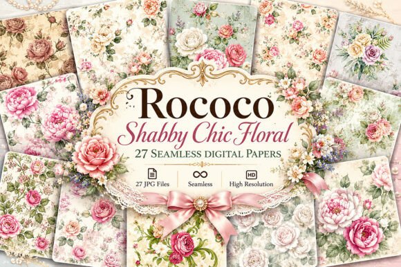 Download Rococo Shabby Chic Floral Digital Paper - Chic floral Collection