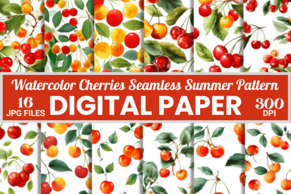 Download Watercolor Red Cherries Summer Patterns - Red cherries Collection